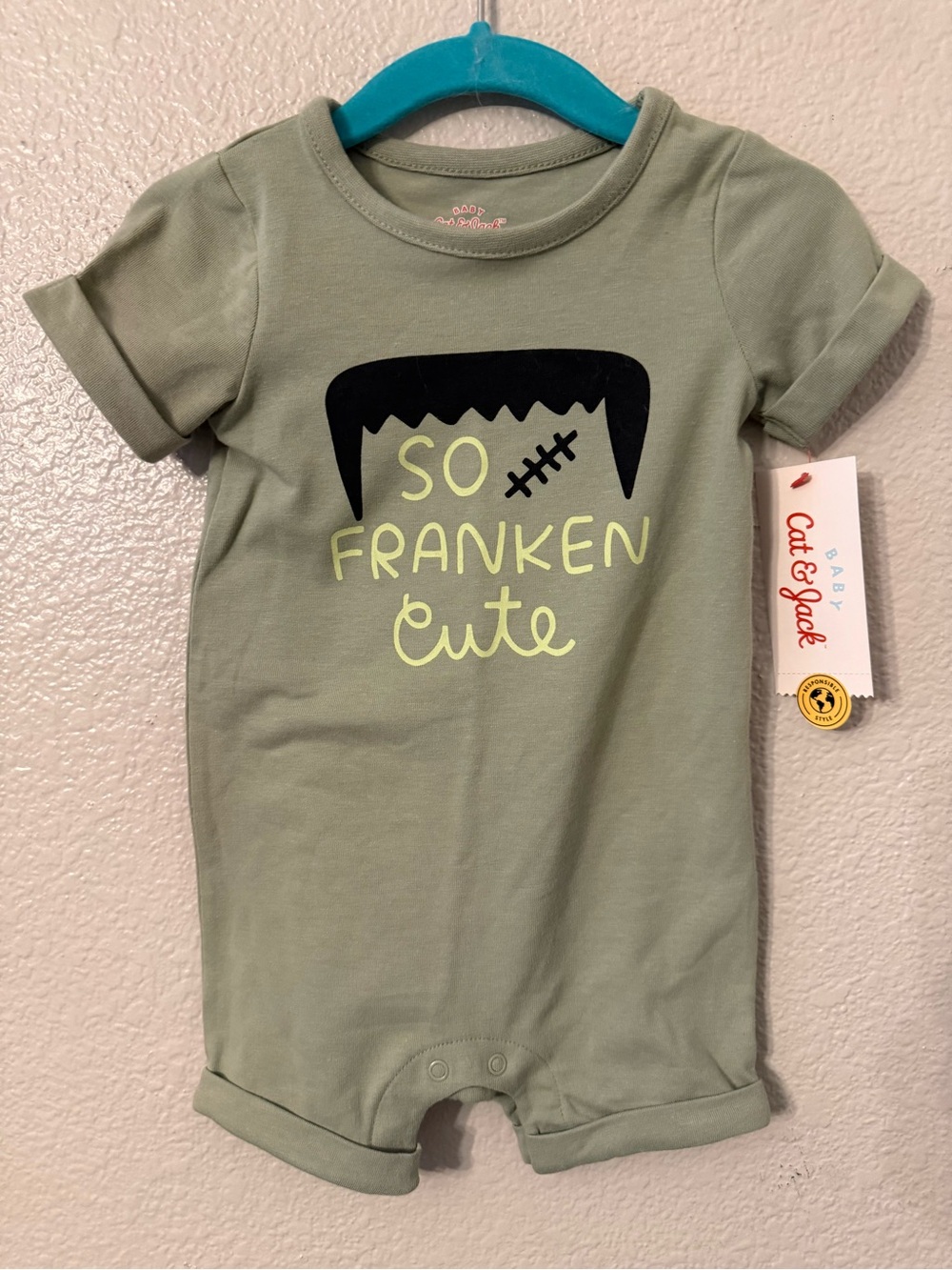 Cat & Jack Olive Green 'So Franken Cute' Baby One-Piece